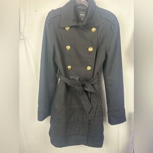 Express Black Trench Coat with Gold Buttons